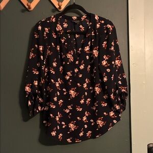 41 Hawthorn Navy and Coral Floral Blouse